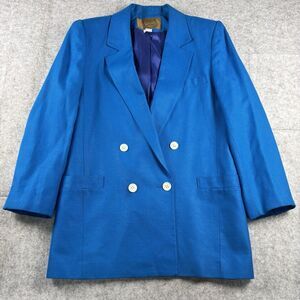 Vintage 1980s Saville Royal Blue Double-Breasted Blazer Jacket Coat Womens 6 USA